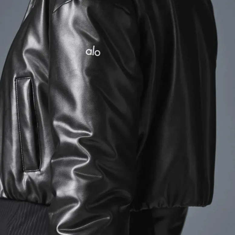 Alo Yoga Faux Leather Cropped Premier Bomber Jackets & Coats Women's-2