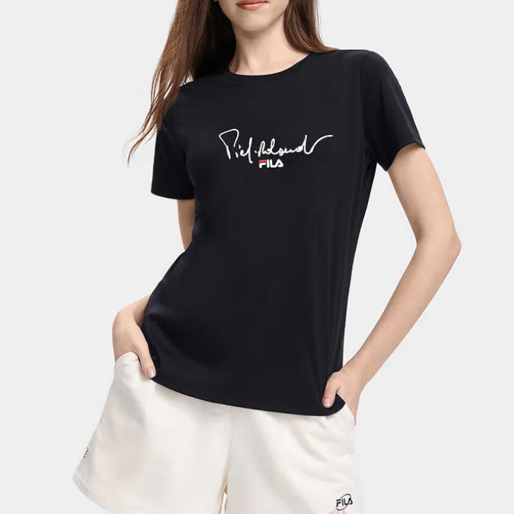 FILA Drop Shoulder Sleeve T Shirt Women's Jet Black-1