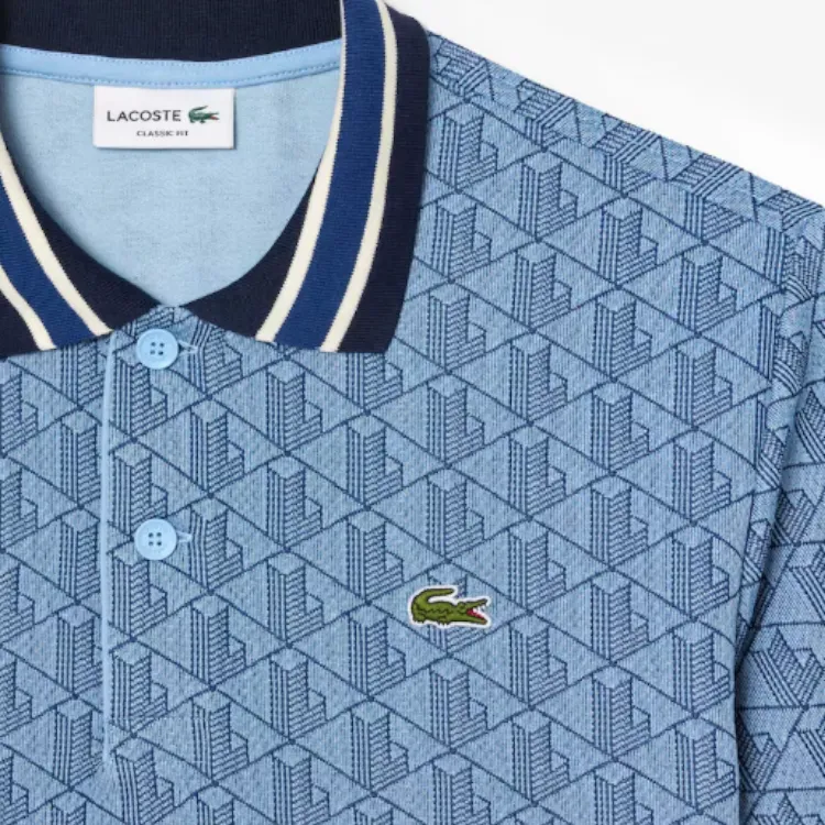 LACOSTE Logo embroidered Monogram jacquard Polo Shirt-4