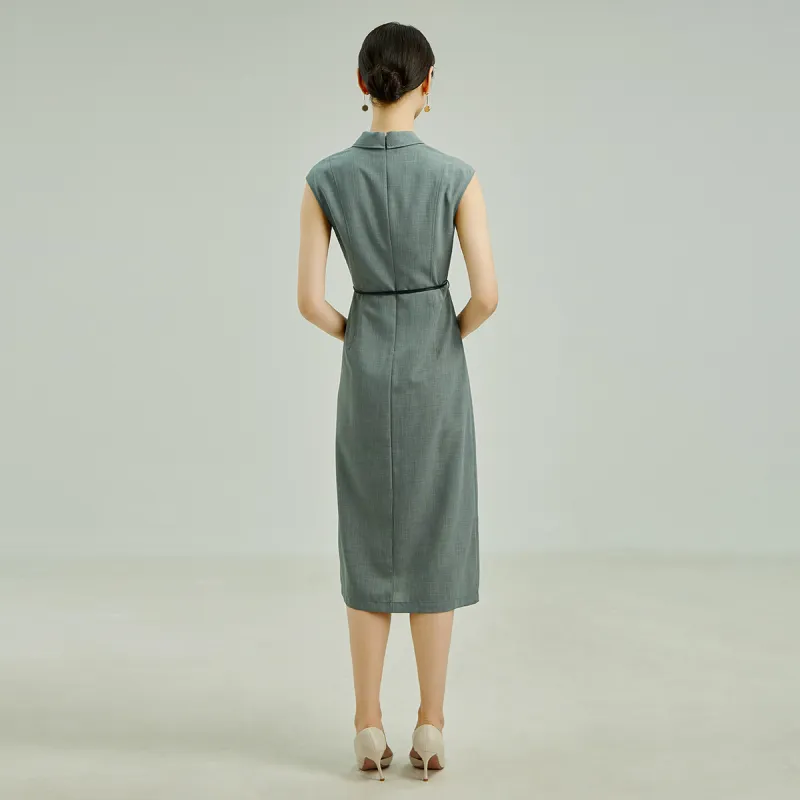 BBLLUUEE Sleeveless Dress Women's Brocade Green-2