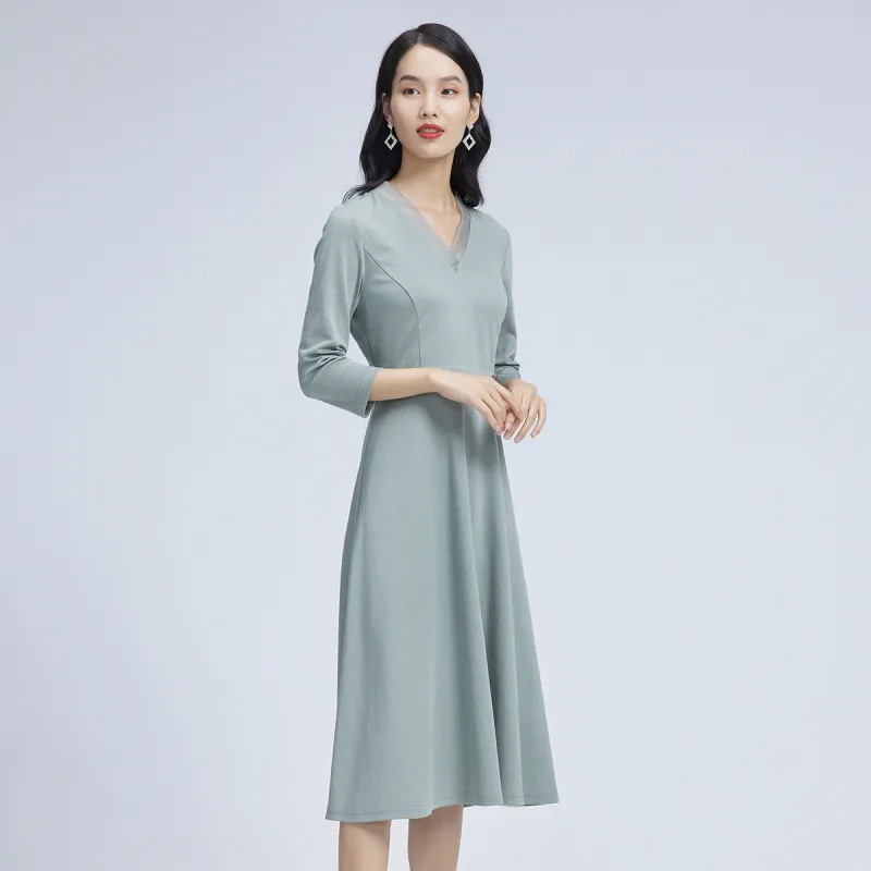 BBLLUUEE Long Sleeved Dress Women's Avocado Green-3