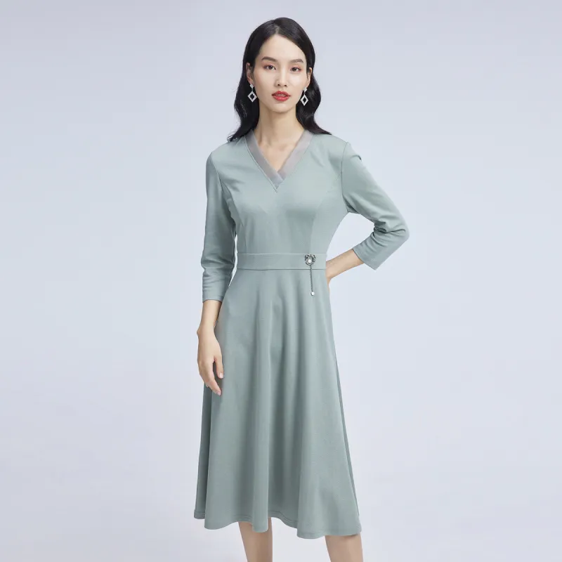 BBLLUUEE Long Sleeved Dress Women's Avocado Green-2