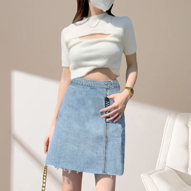 Weixi Denim Short Skirts Women's Blue-3
