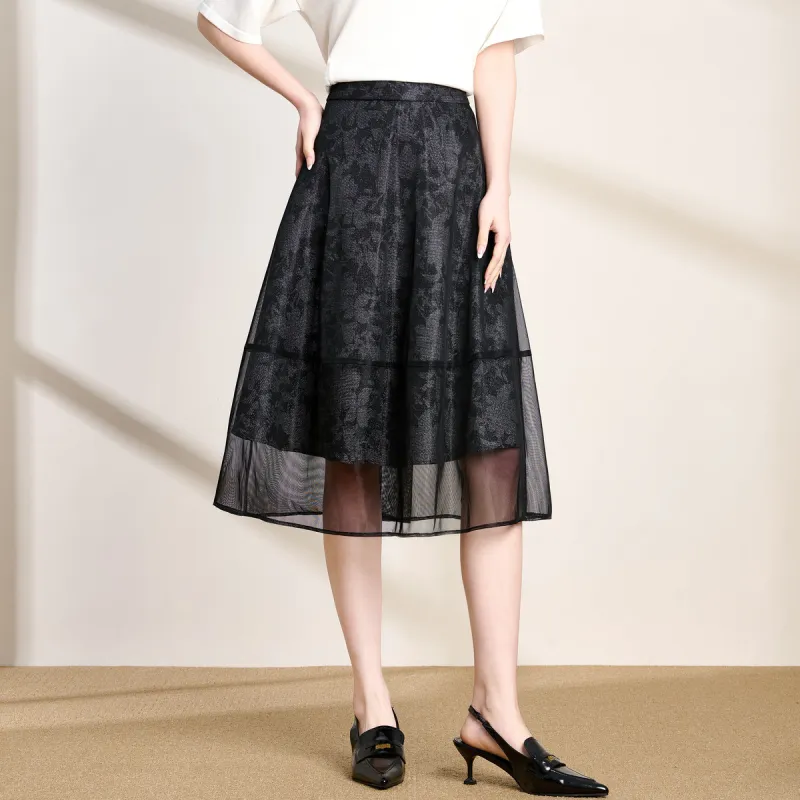 FENHONGMALI Casual Long Skirts Women's Black-2