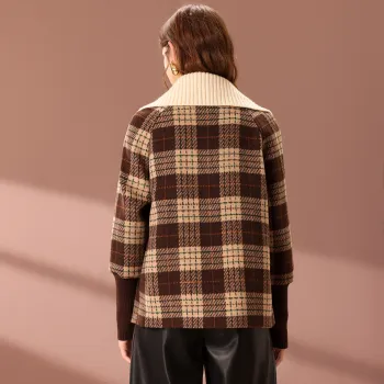 FENHONGMALI Coats Women's Coffee Plaid