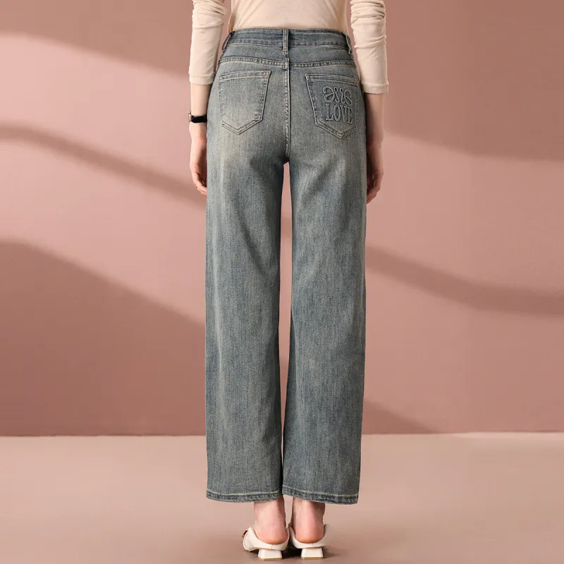 FENHONGMALI Jeans Women's Gray Blue-3