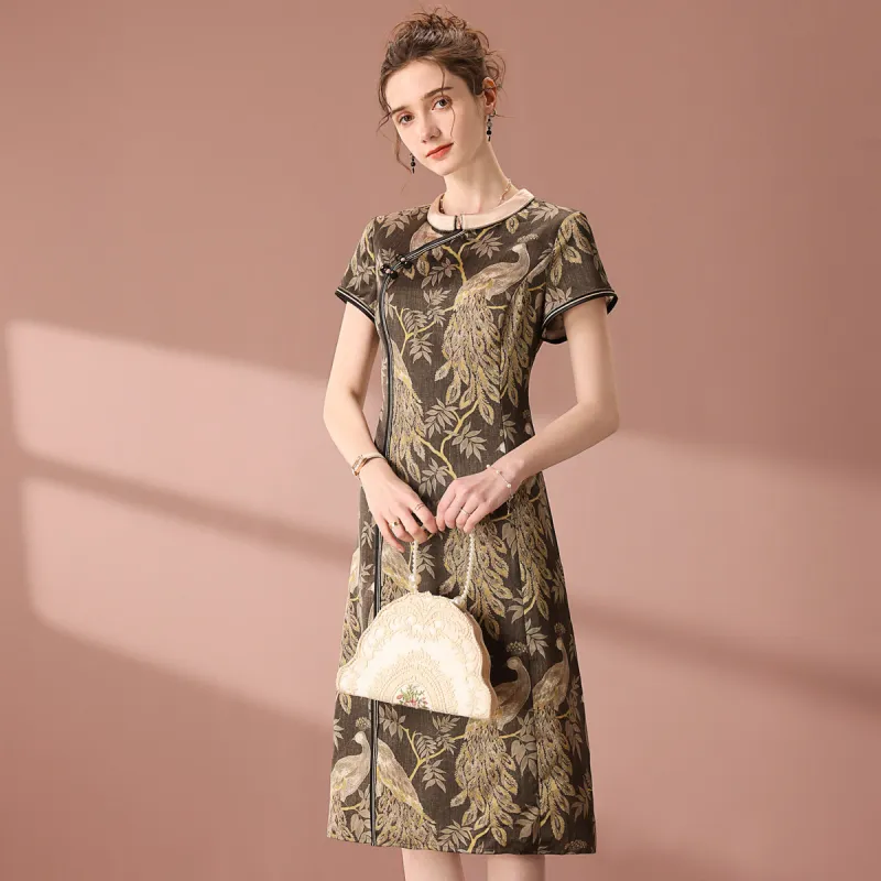 FENHONGMALI Short Sleeved Dresses Women's Moon Gray-3