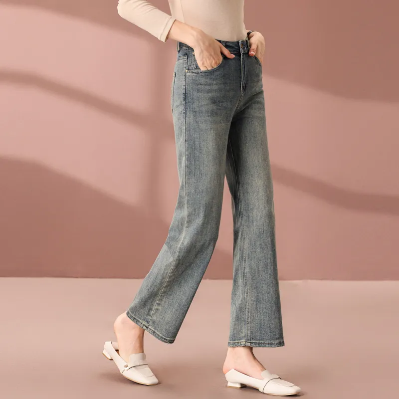 FENHONGMALI Jeans Women's Gray Blue-2