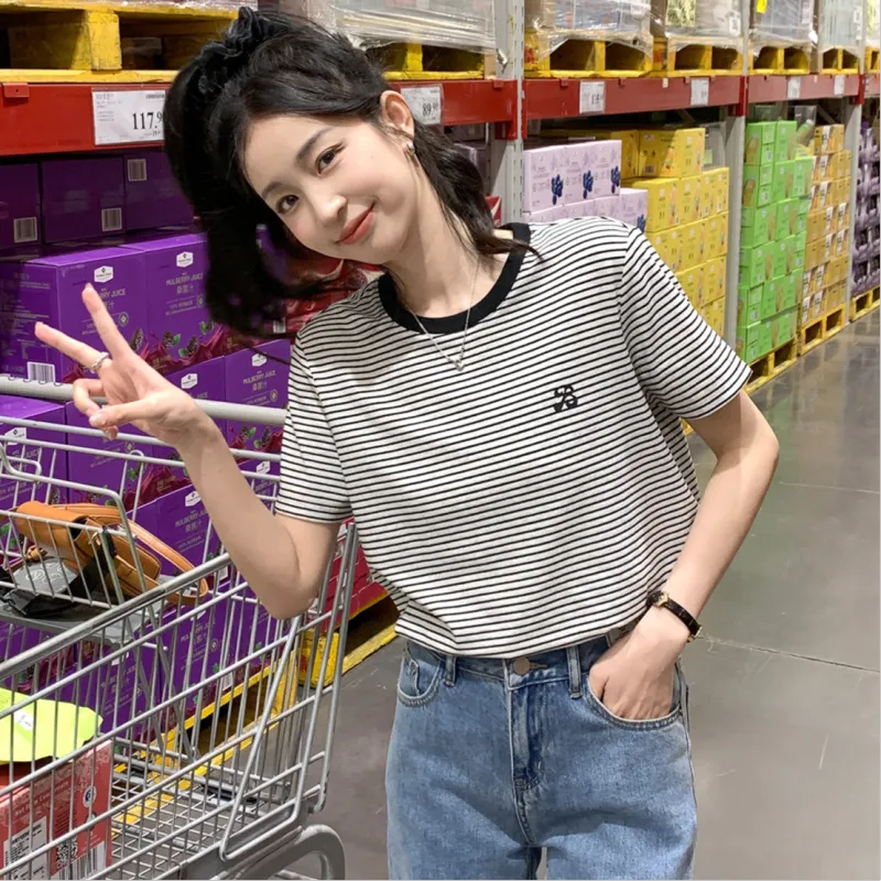 Tonlion T Shirt Women's Light Beige Gray-4