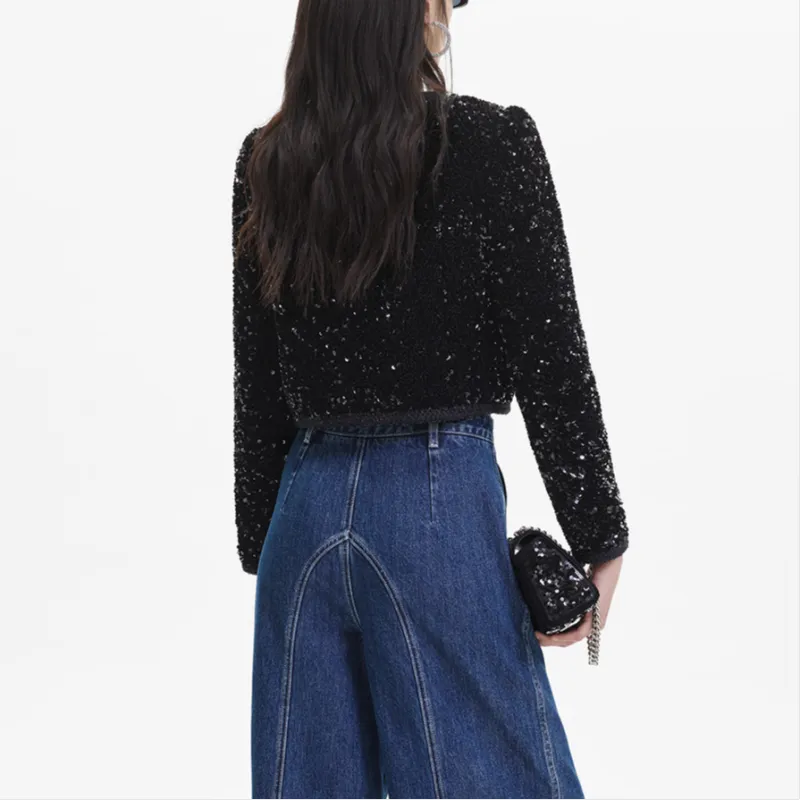 Self portrait Cropped Coat Women's Classic Black-3
