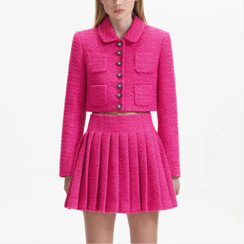 Self portrait Bouclé Buttoned Cropped Jacket-1