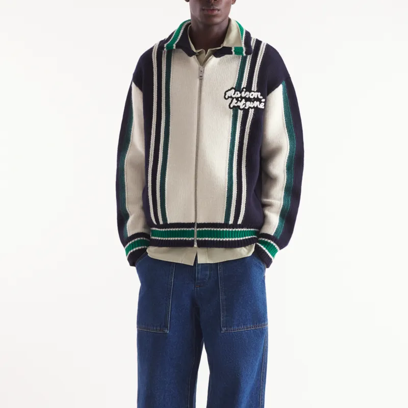 Maison Kitsune Zipped Knitted Bomber Jacket-3