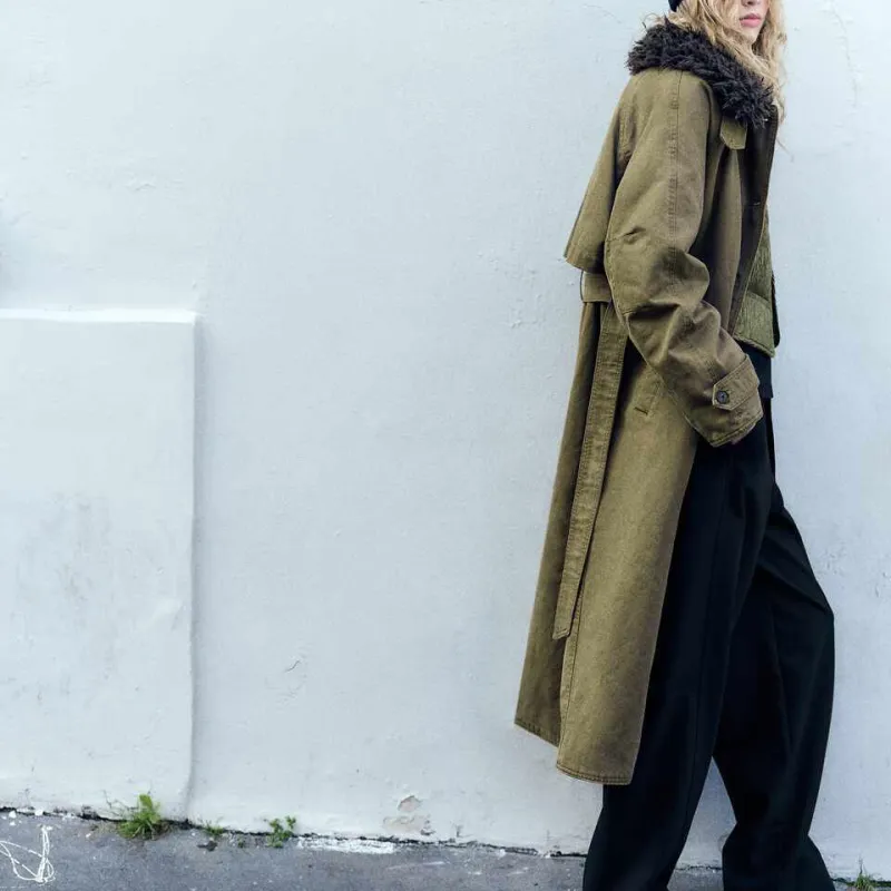 ZARA Trf Trench Coat Women's Light Khaki-2