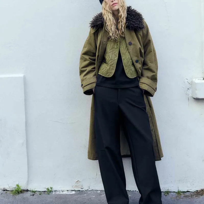 ZARA Trf Trench Coat Women's Light Khaki-3