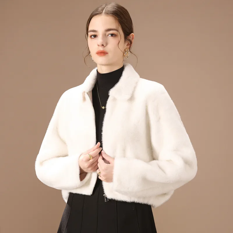FENHONGMALI Velvet feel Coat Women's White-1