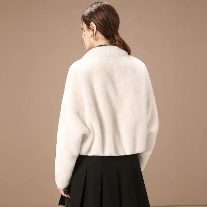 FENHONGMALI Velvet feel Coat Women's White-4