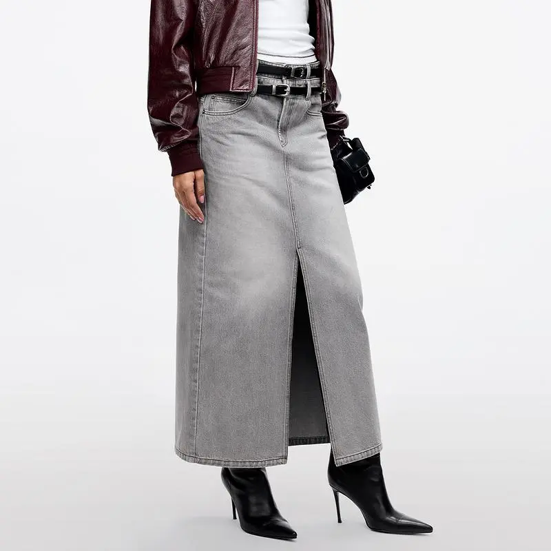 Miss Sixty Denim Long Skirts Women's Light Gray-3