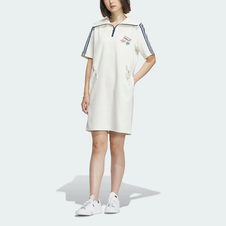 Adidas Originals HOLIDAY PLAY KNIT DRESS Short Sleeved Dresses Women's Jade White-1