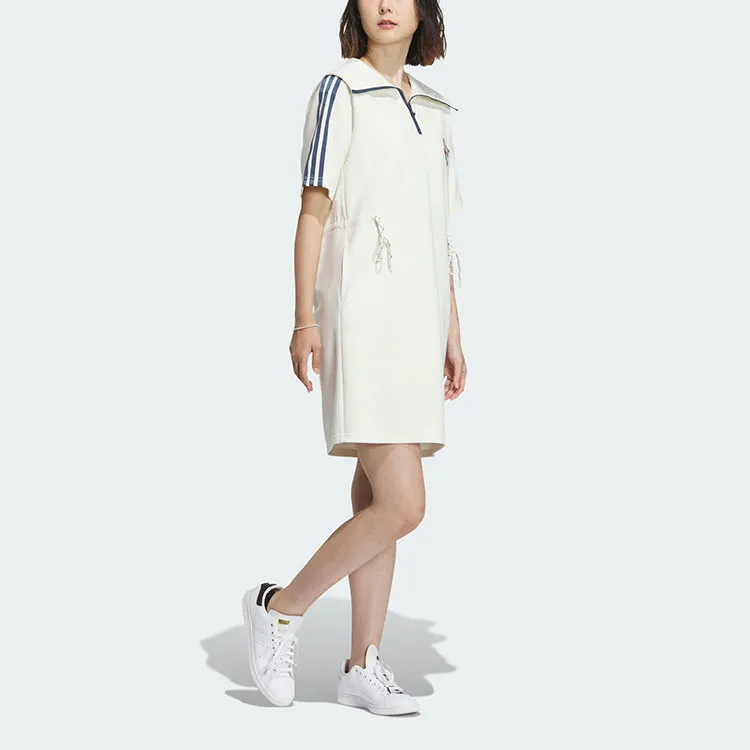 Adidas Originals HOLIDAY PLAY KNIT DRESS Short Sleeved Dresses Women's Jade White-2