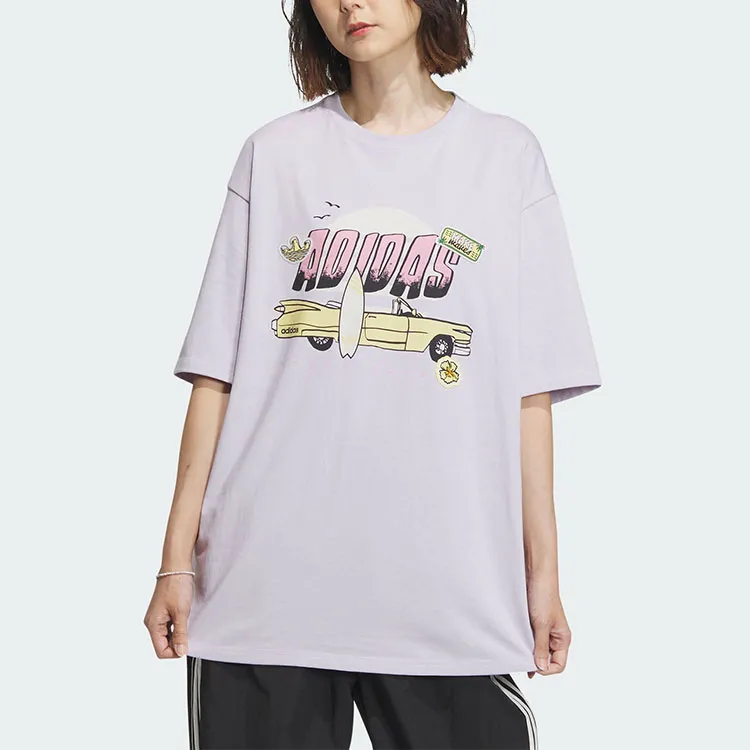 Adidas Originals Drop Shoulder Sleeve T Shirt Women's Light Purple-2