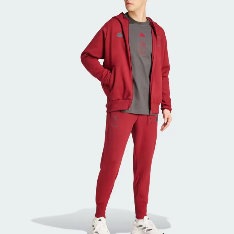 Adidas BELGIUM TRAVEL FULL-ZIP HOODIE Soccer Jerseys Men's Burgundy-2