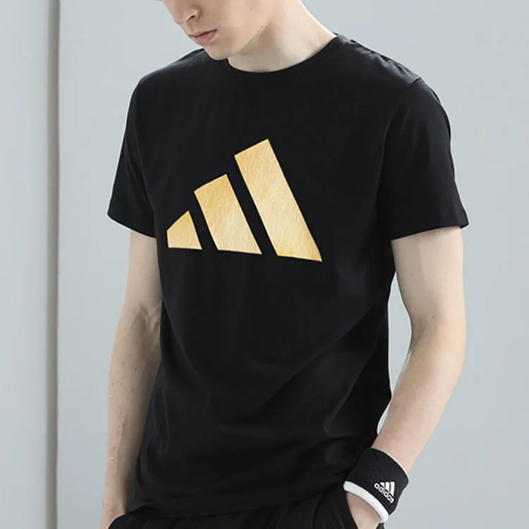Adidas Cotton T Shirt Unisex Black Gold-3