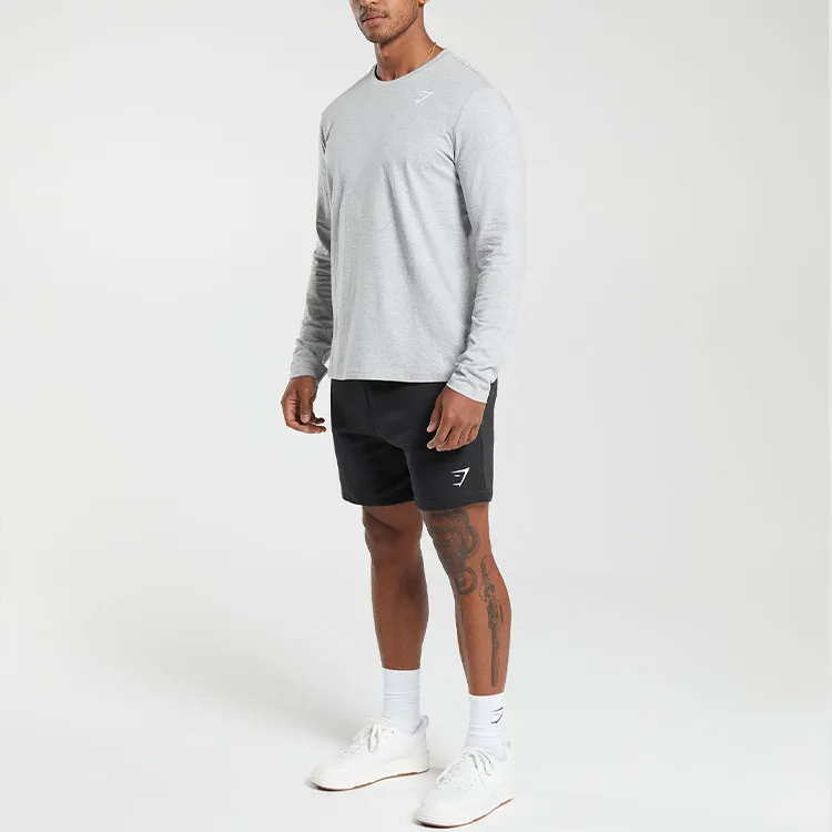 GYMSHARK CREST LONG SLEEVE T SHIRT T Shirt Men's Light Gray Mudstone-2