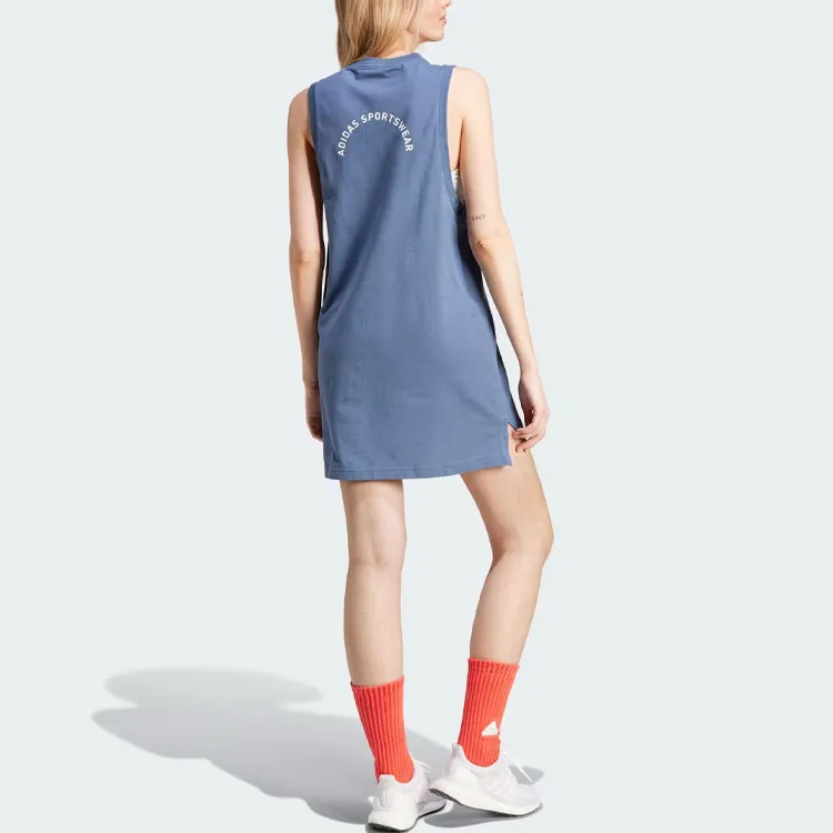 Adidas SPORTSWEAR RESORT GRAPHIC TANK DRESS Sleeveless Dress Women's Blue-2