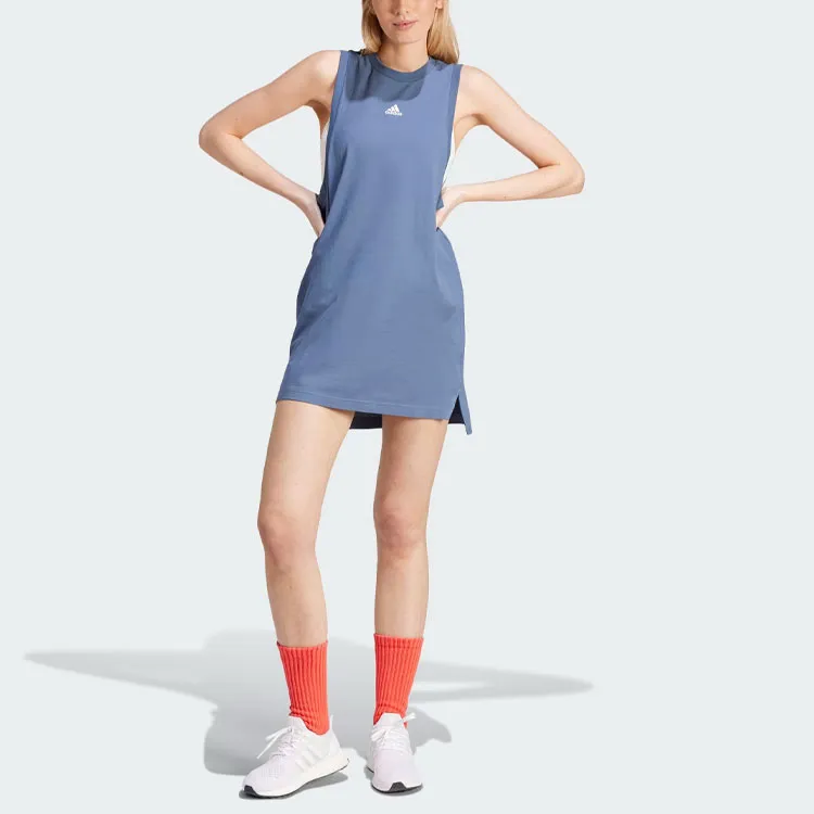 Adidas SPORTSWEAR RESORT GRAPHIC TANK DRESS Sleeveless Dress Women's Blue-4