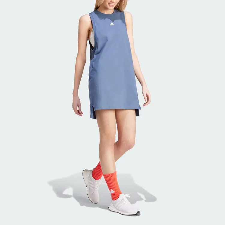 Adidas SPORTSWEAR RESORT GRAPHIC TANK DRESS Sleeveless Dress Women's Blue-1