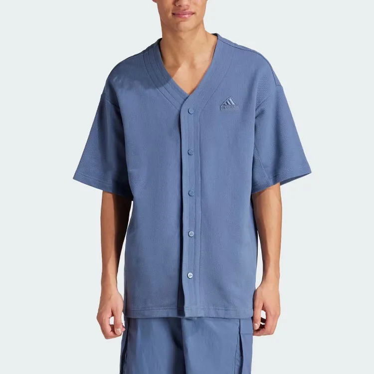 Adidas LOUNGE PIQUÉ TERRY BASEBALL SHIRT Shirt Men's Ink Blue-1