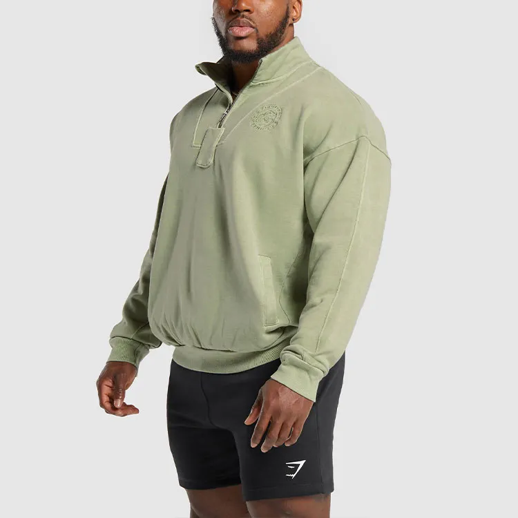 GYMSHARK PREMIUM LEGACY 1/4 ZIP Sweatshirt Men's Natural Sage Green-3