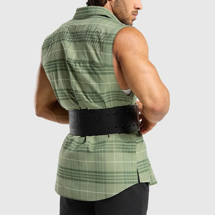 GYMSHARK CHECK SLEEVELESS SHIRT Men's Natural Sage Green-5