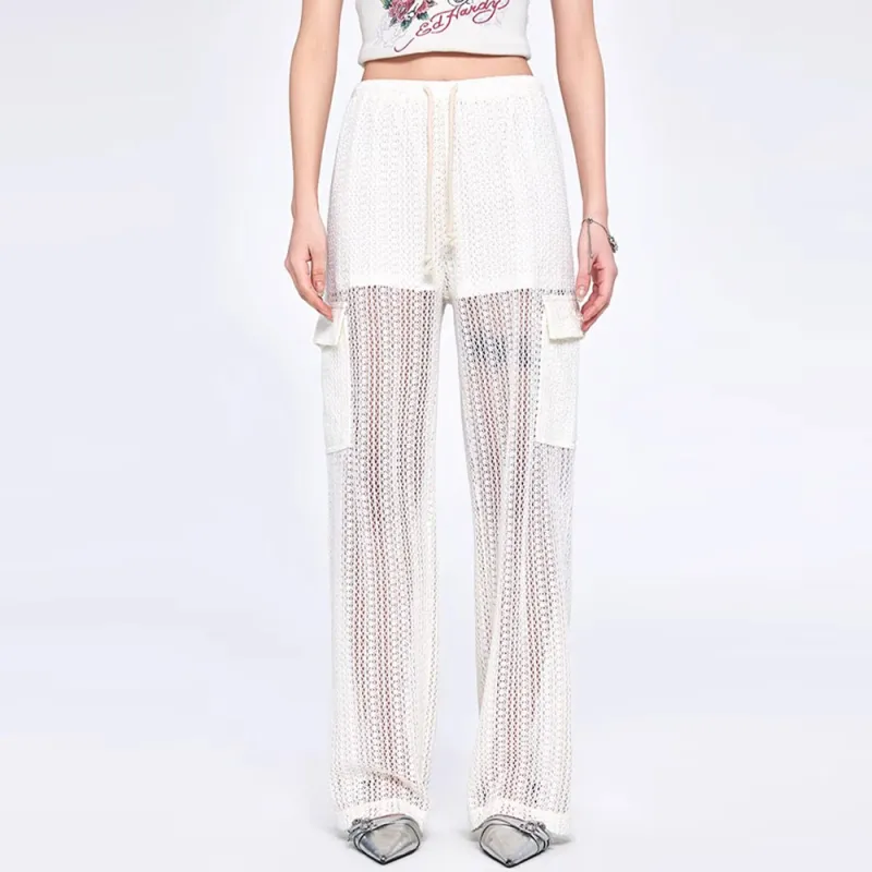Ed Hardy SS25 Casual Pants Women's Ivory White-3
