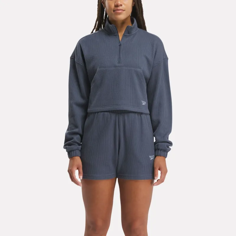 Reebok Classics Wardrobe Essentials Waffle Coverup Sweatshirt Women's Coastal Blue-4