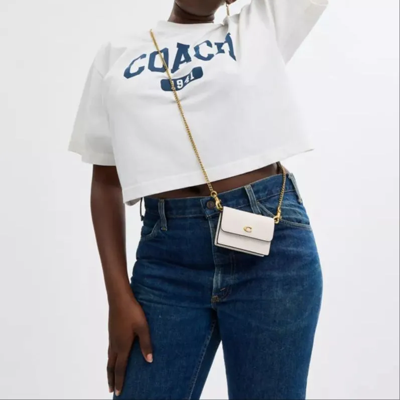 COACH Flap Card Case Leather Shoulder Bag, Crossbody Bag Mini Women's Ecru-5