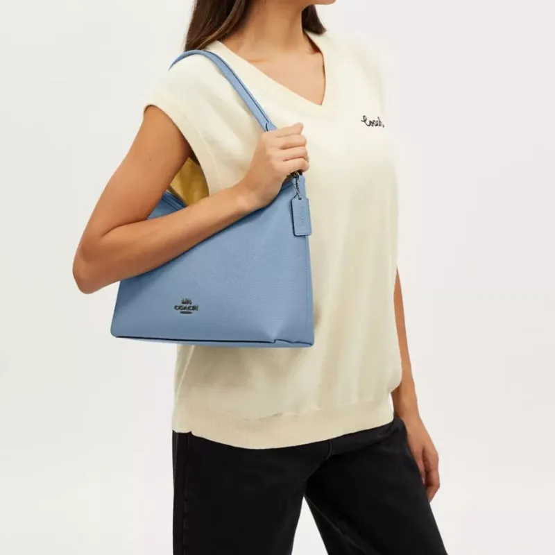 COACH Leather Crossbody Bag Shoulder Bag Handbags Large Size Women's Blue-4