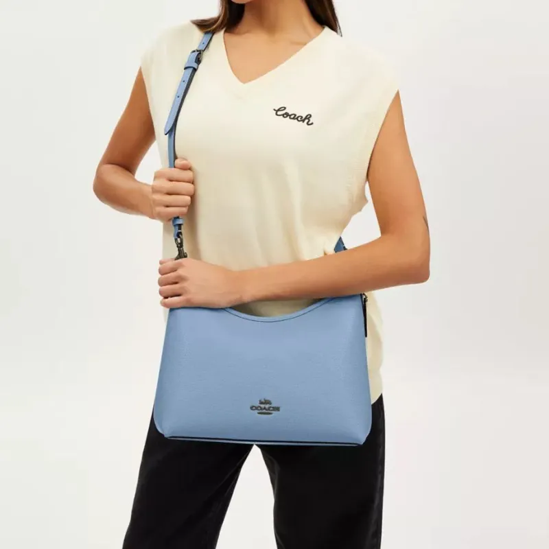 COACH Leather Crossbody Bag Shoulder Bag Handbags Large Size Women's Blue-3