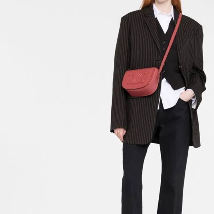 CELINE Cuir Triomphe Triumph Calfskin Crossbody Bag, Shoulder Bag Women's Pink Candy-6