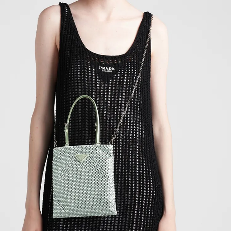 PRADA Embellished Satin Handbag Aqua-5