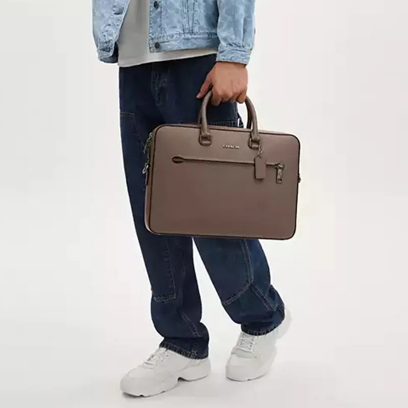 COACH ETHAN Leather Tote Bag, Briefcase, Handbag Large Size Men's Dark Stone Color-3