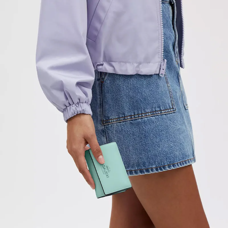 COACH Micro Cow Leather Wallet Mini Women's Silver & Faded Blue-2