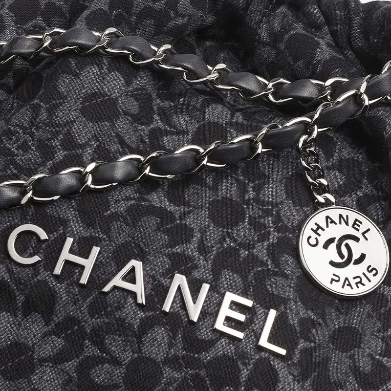 CHANEL 22Bag Denim Handbag, Shoulder Bag Trumpets Women's Black-3