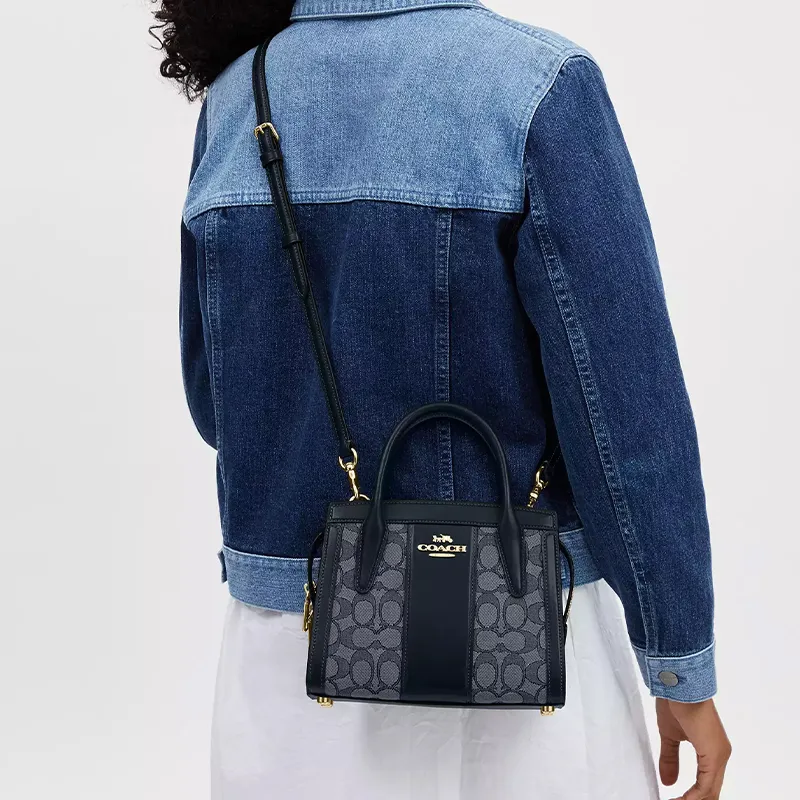 COACH ANDREA Jacquard With Calfskin Shoulder Bag Crossbody Bag Handbag Small Size Women's Midnight Navy-4