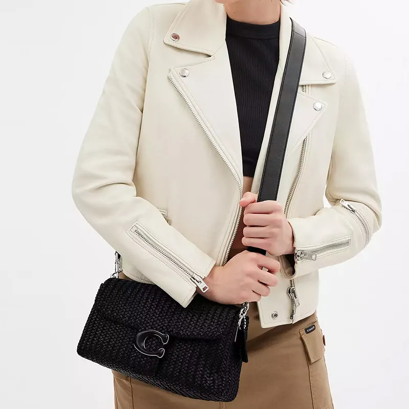 COACH Soft Tabby Woven Leather Portable Crossbody Bag, Shoulder Bag Women's Black-6