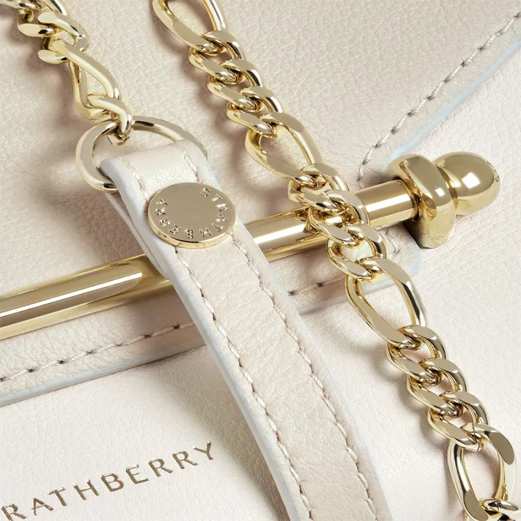 Strathberry Smooth Calf Leather Shoulder Bag Crossbody Bag Women's Vanilla Color With Diamond Color-4