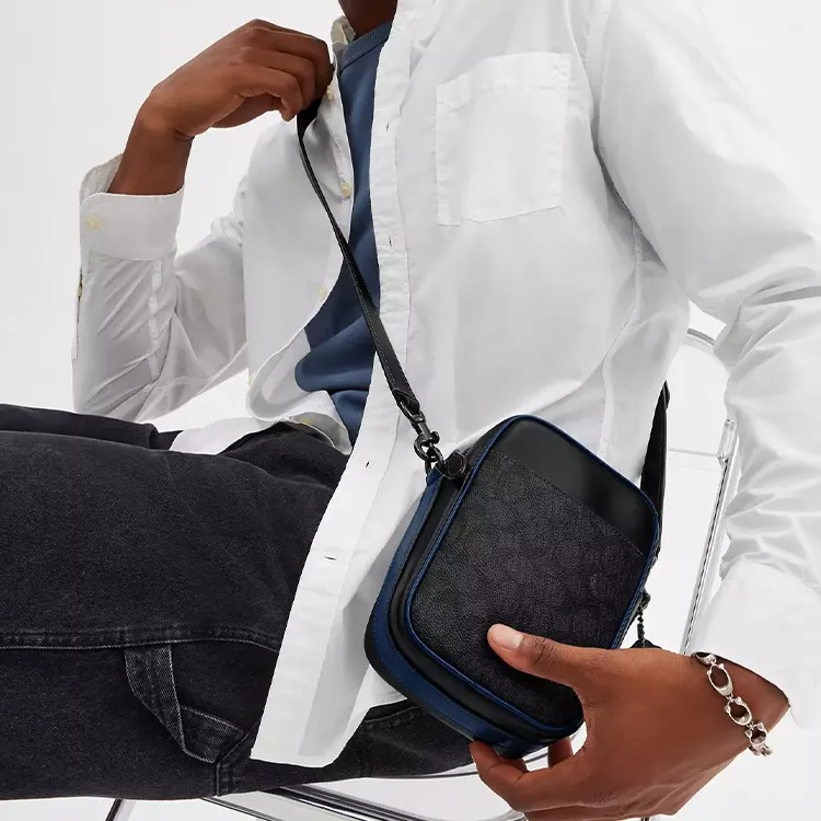 COACH Coated Canvas Shoulder Bag, Crossbody Bag Medium Size Men's Black-3