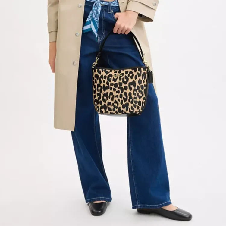 COACH Coated Canvas Bucket Bag Handbag Shoulder Bag Small Size Women's Leopard-4