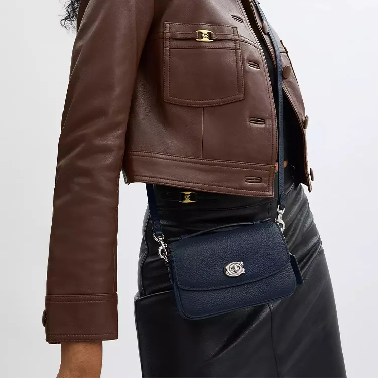 COACH Cassie Refined Pebbled Leather Shoulder Bag, Crossbody Bag, Handbag Women's Marine Blue-4