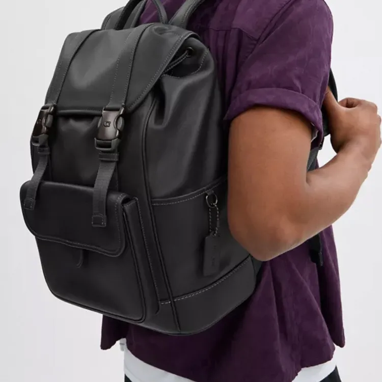 COACH League Smooth Leather Backpack Tubas Men's Charcoal-4